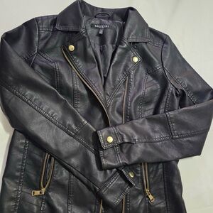 Baccini Black Leather Jacket with Gold Accents